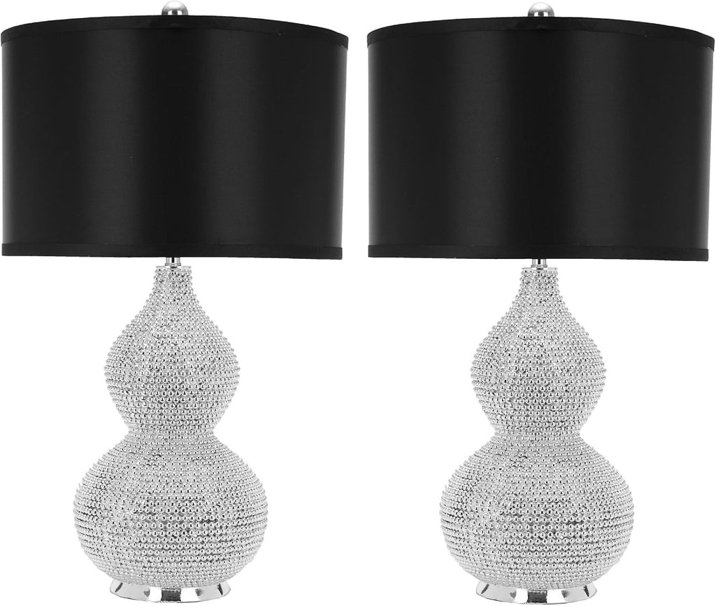 SAFAVIEH Nicole Bead Table Lamp Set of 2, 24.5" Glam Silver/Black LIT4014A