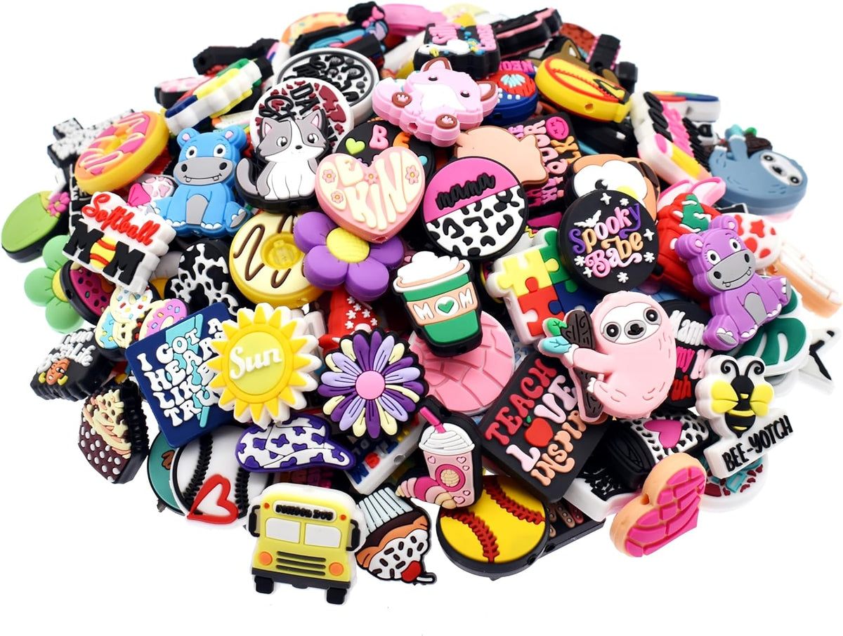 200Pcs Silicone Focal Beads Bulk, Different Random Mix Collections Teacher Character Animal Cartoon Focal Beads for Pens Keychains DIY Jewelry Making