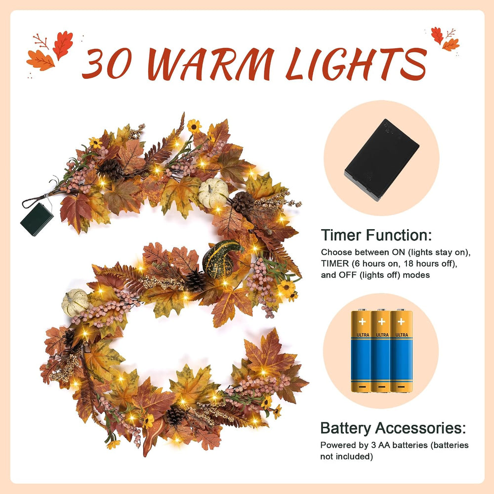Fall Garland - 6 Ft Maple Leaf Pumpkin Berry Garland