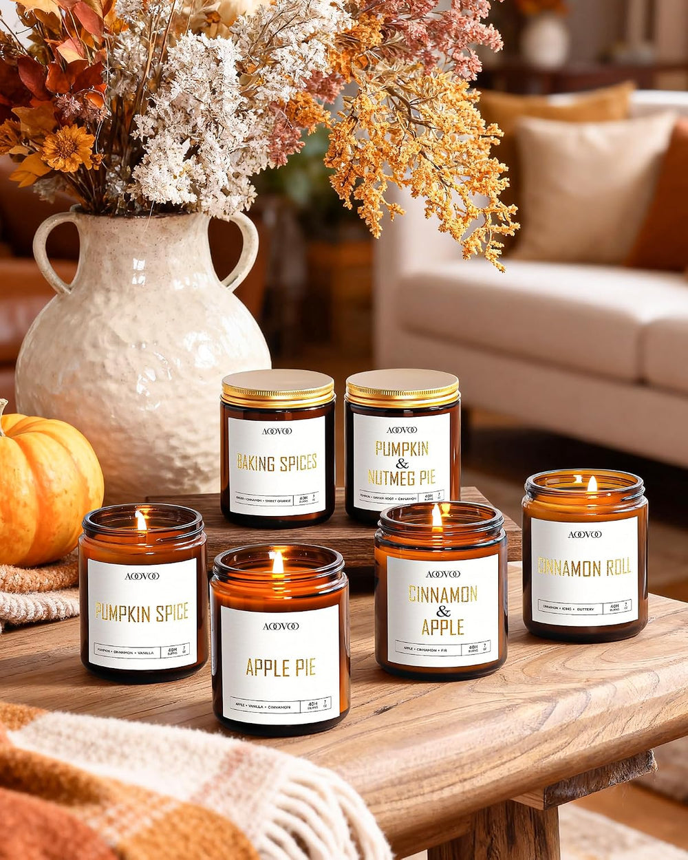 AOOVOO Fall Scented Candles - 6 PC Soy Candle, 42 oz