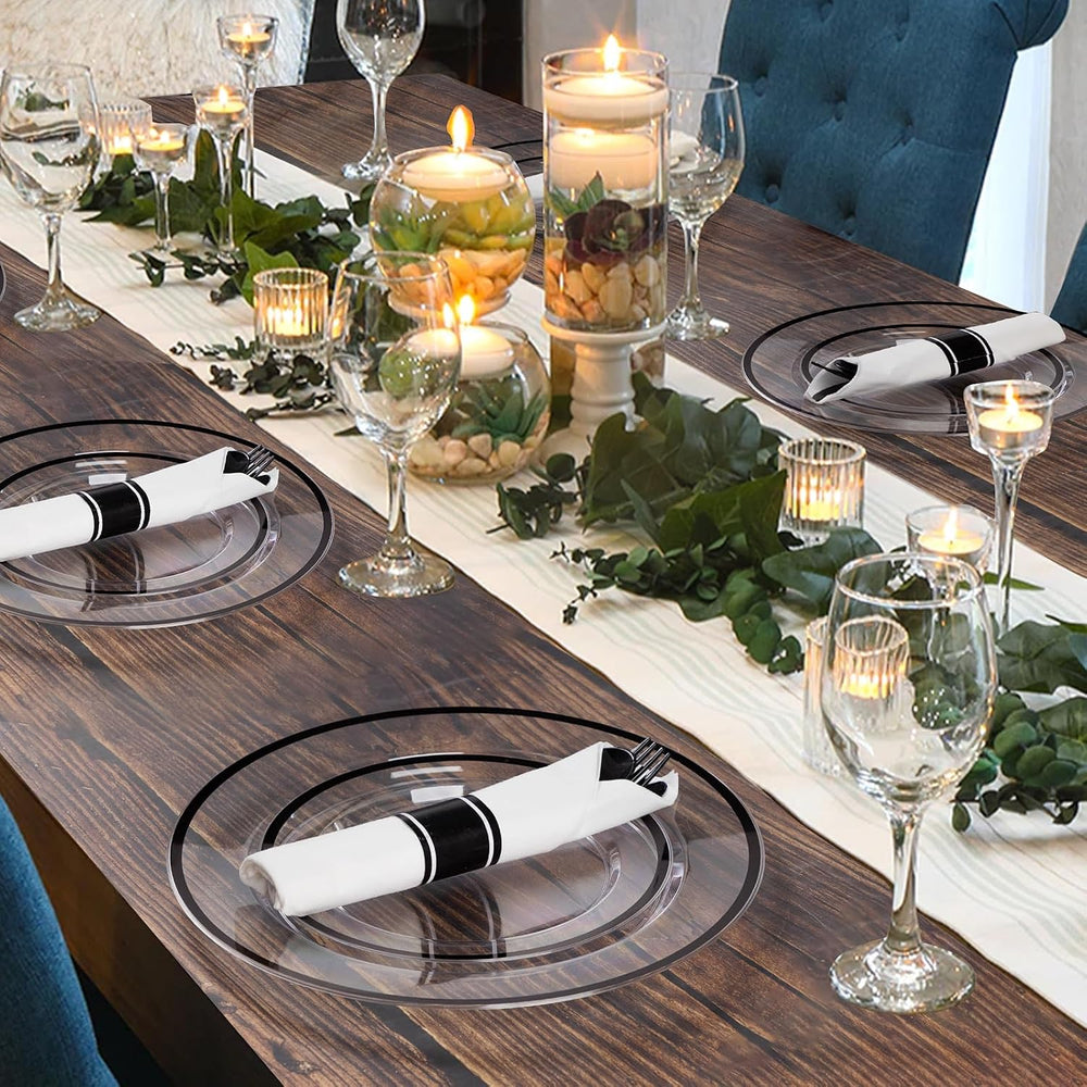 350 Pcs Clear Plastic Plates with Black Rim, Plastic Dinnerware