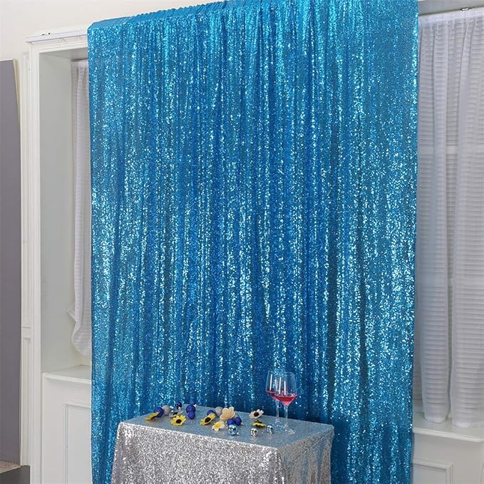 Eternal Beauty Turquoise Sequin Backdrop, 10x10 Ft Glitter Background Curtains for Shimmer Photography Party Wedding Birthday Back Drop Decor