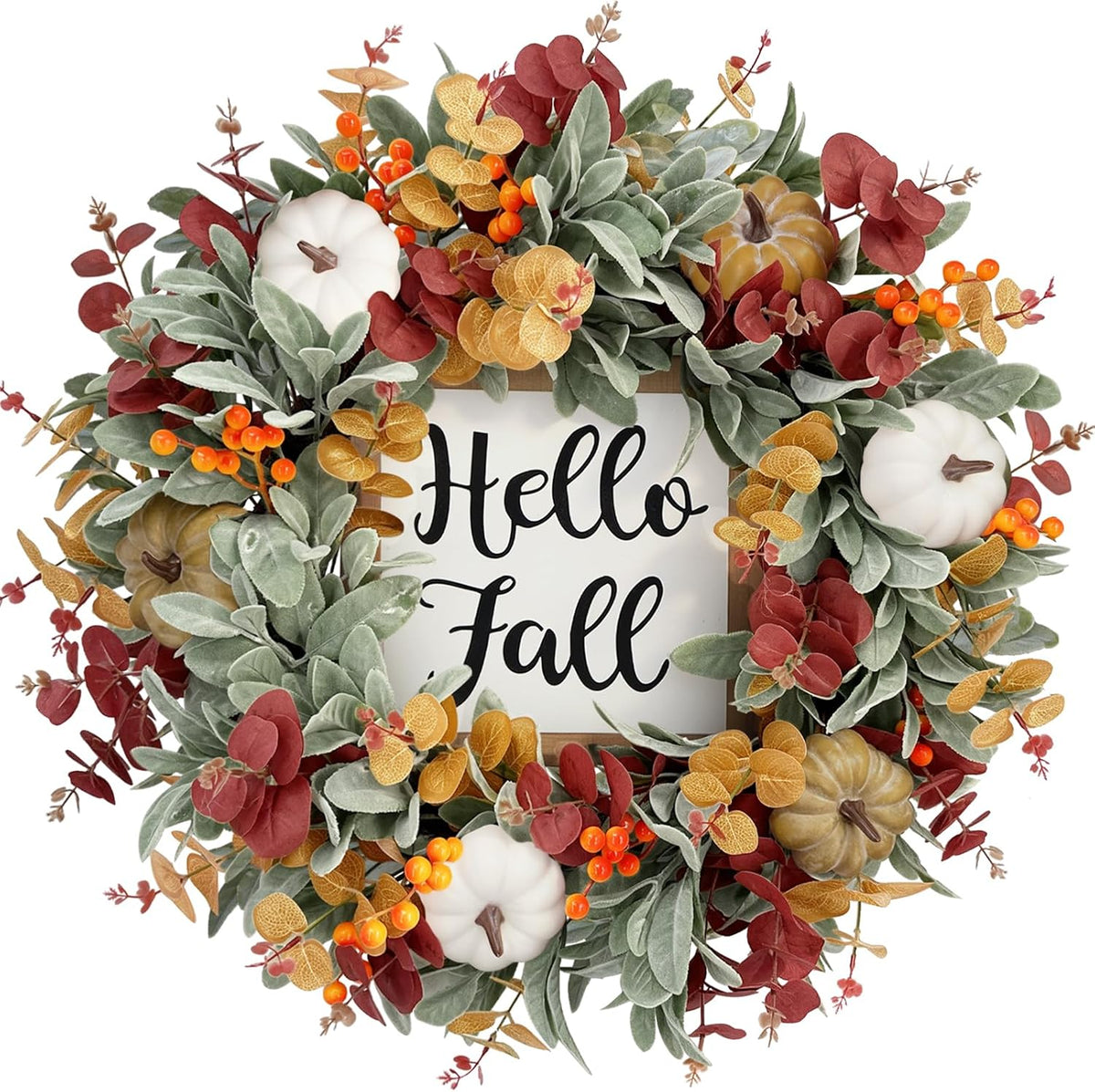 26 Inch Large Fall Wreaths for Front Door Outside with Hello Fall Sign