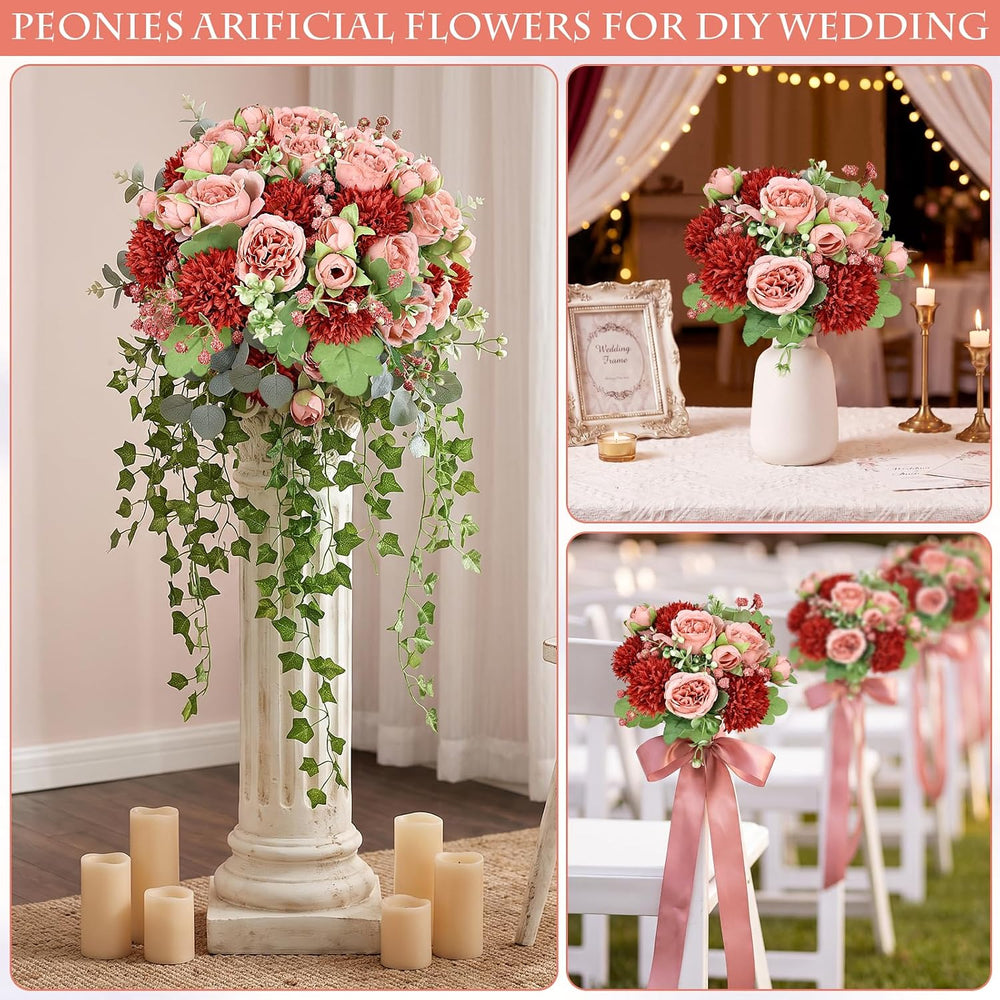 16 Bundles Peonies Artificial Flowers - Terracotta