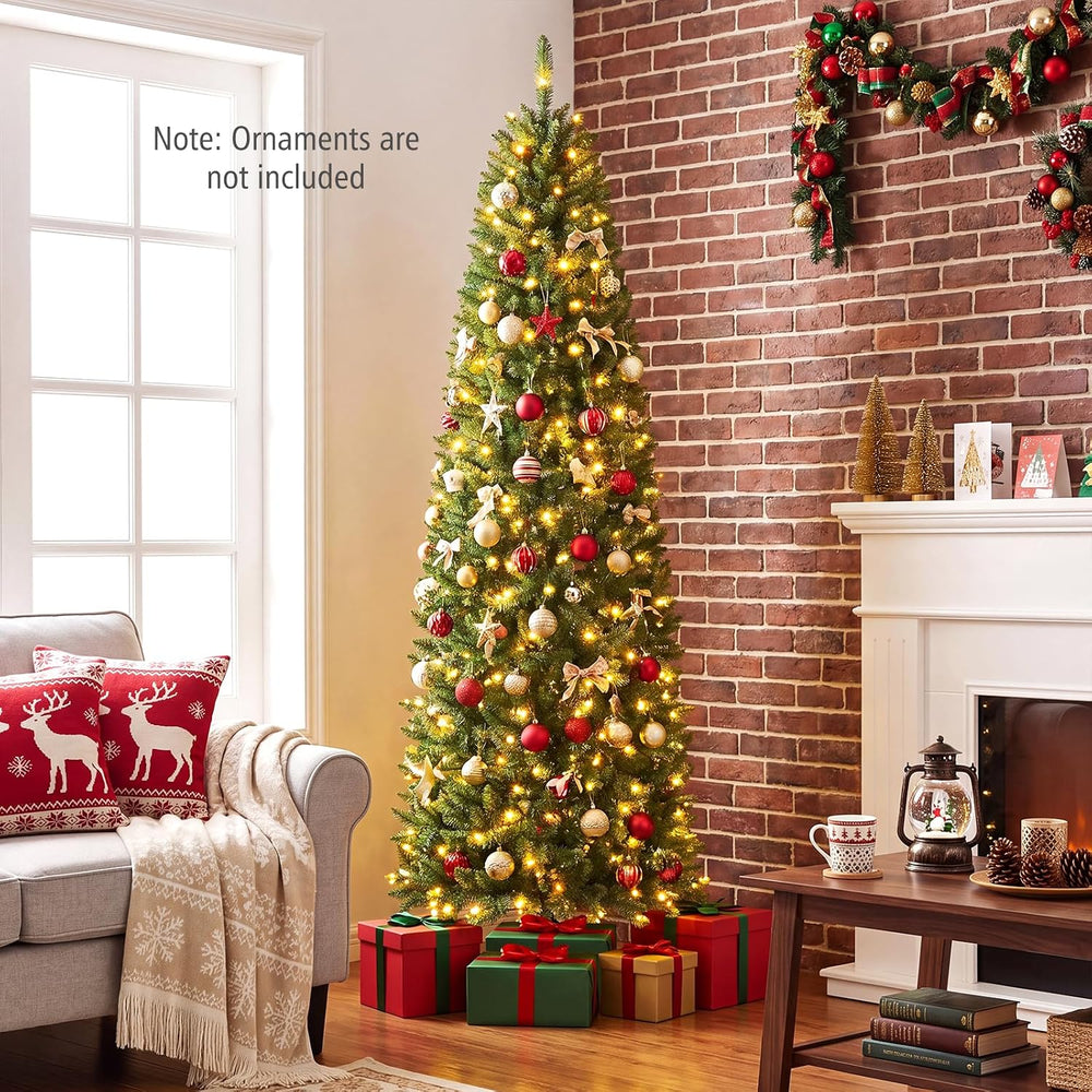 Goplus 7ft Pre-Lit Pencil Christmas Tree with 350 Warm White LED Lights