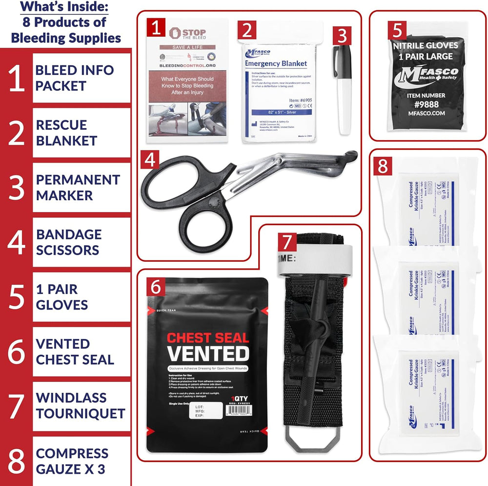 Stop the Bleed Bleeding Control Kit with Tourniquet & Chest Seal 10 Piece