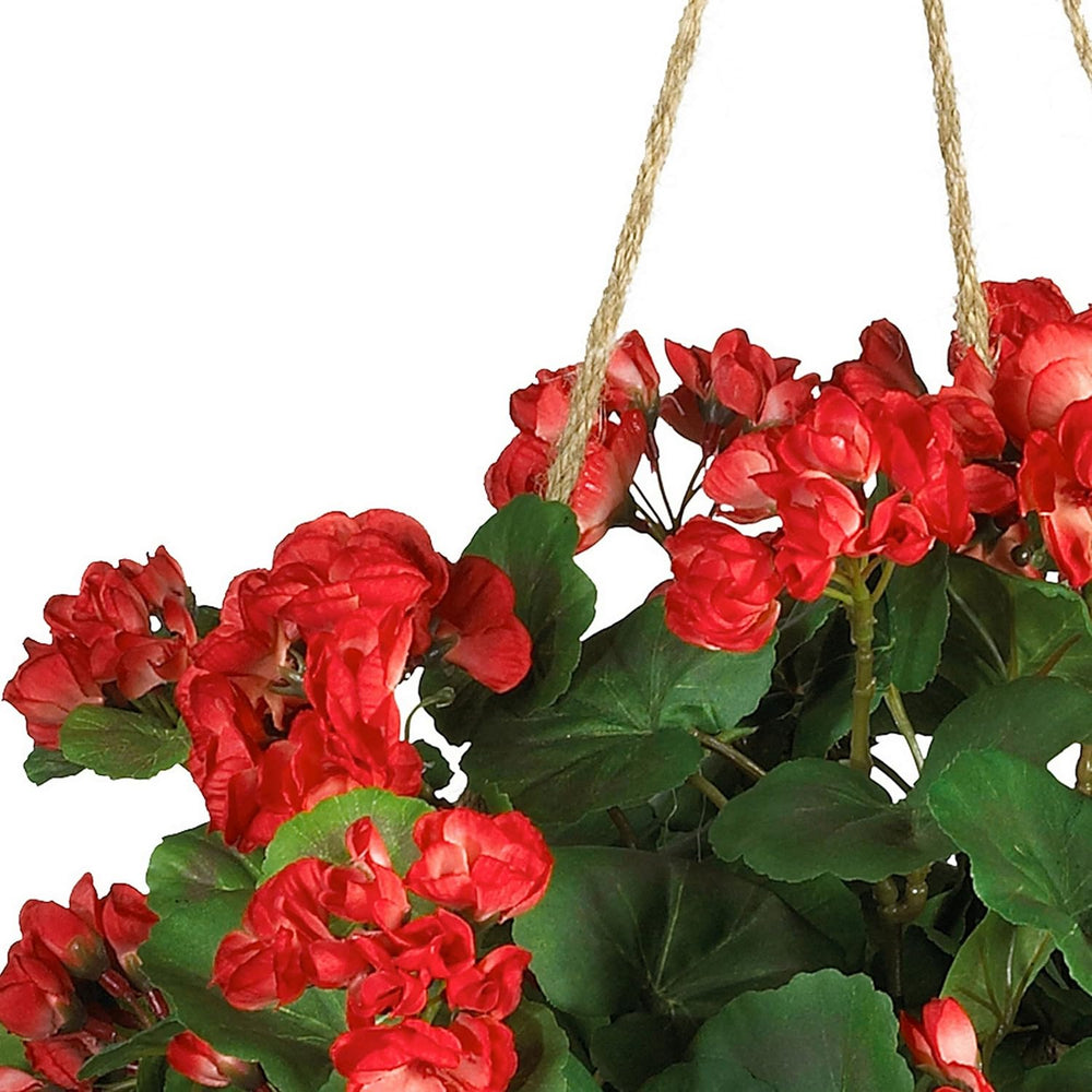 Nearly Natural 24 in Artificial Geranium Red Floral Hanging Basket Plant