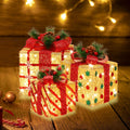 [Large 9.5"x8"x6.5" Christmas Set of 3 Lighted Gift Boxes Decorations Pre-lit 70 Super-Bright LED with Flashers,for Indoor Outdoor Christmas Tree Skirt Ornament Pathway Holiday Party Home
