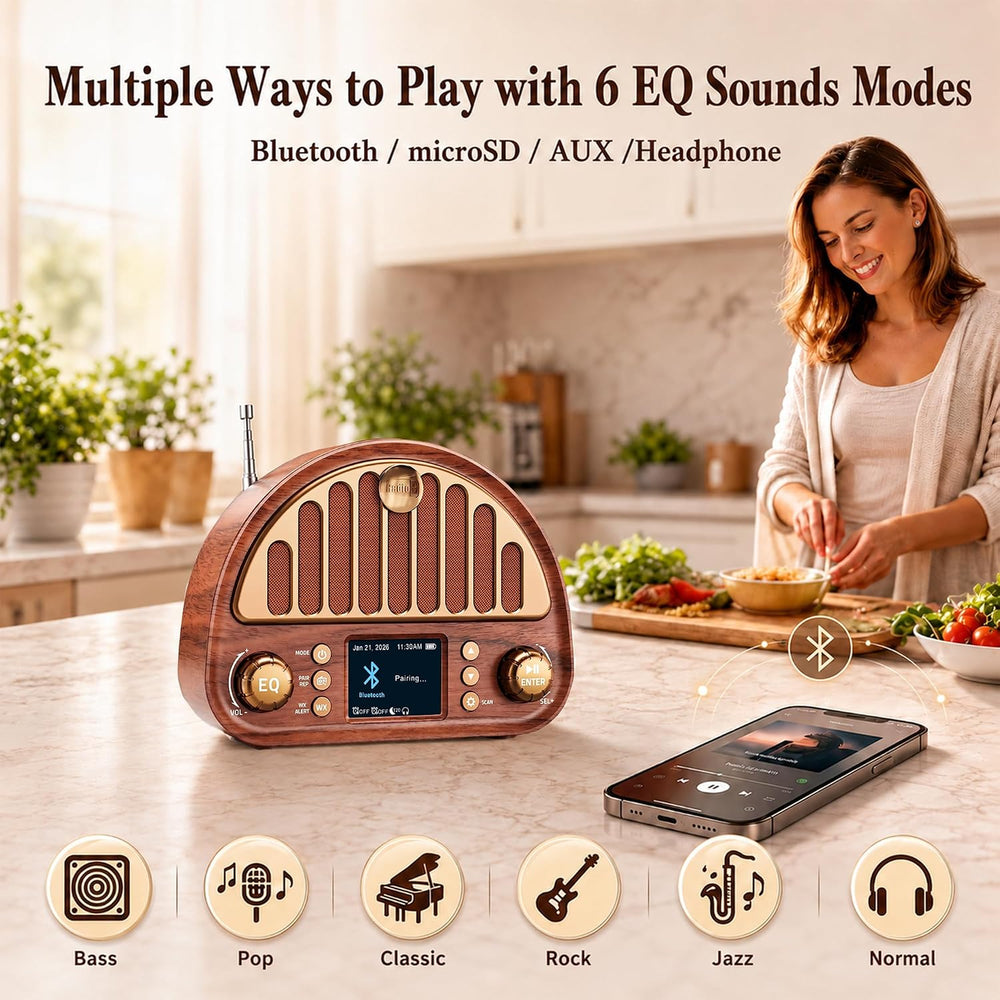 Eoxsmile FM Radio with Bluetooth, NOAA Weather Alert, 40 Presets, 3000mAh