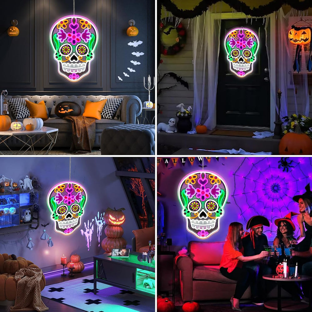 Halloween Day of the Dead LED Neon Signs, Mexican Sugar Skull Neon Lights
