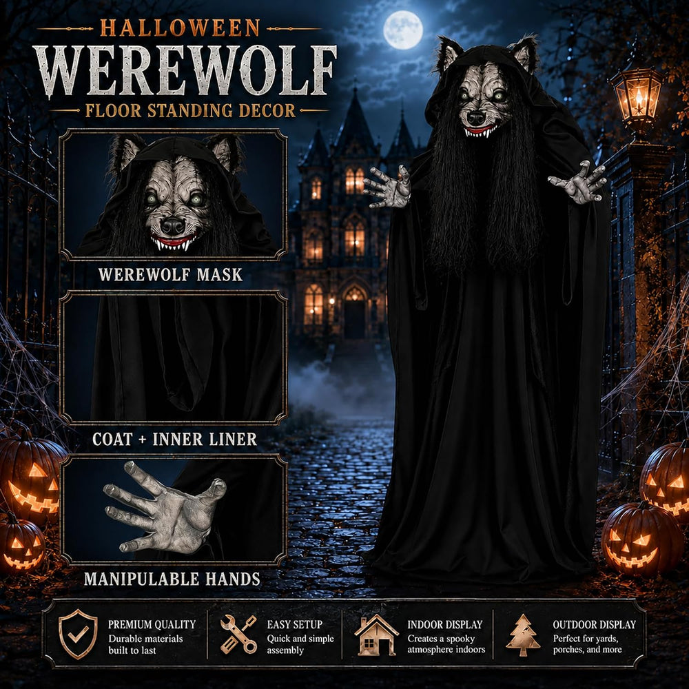 66.9" Halloween Animatronic Werewolf Face Changing Prop, Sound Activated...