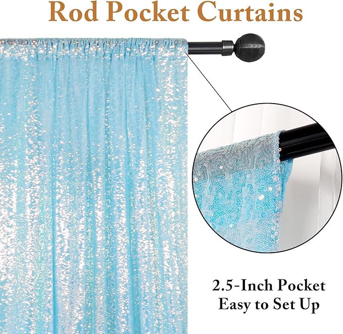 ShinyBeauty Iridescent Aqua Sequin Backdrop Curtain 5FTx10FT 2 Panels Photo Backdrops Blue Backdrop 10FT Sequin Fabric Curtains Christmas Studio Birthday Party Backgrounds