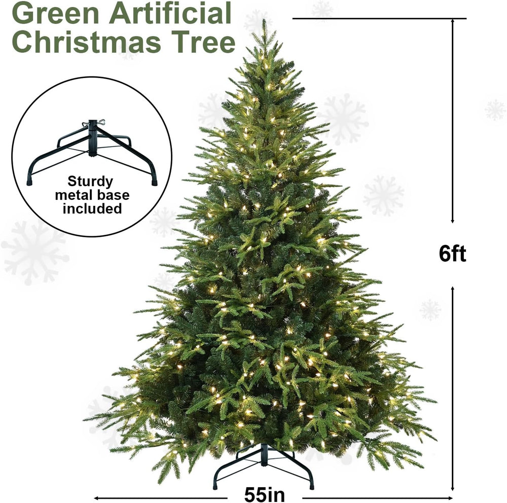 6ft Prelit Artificial Christmas Tree with 2056 PE PVC Tips, Premium Pre-Lit H...