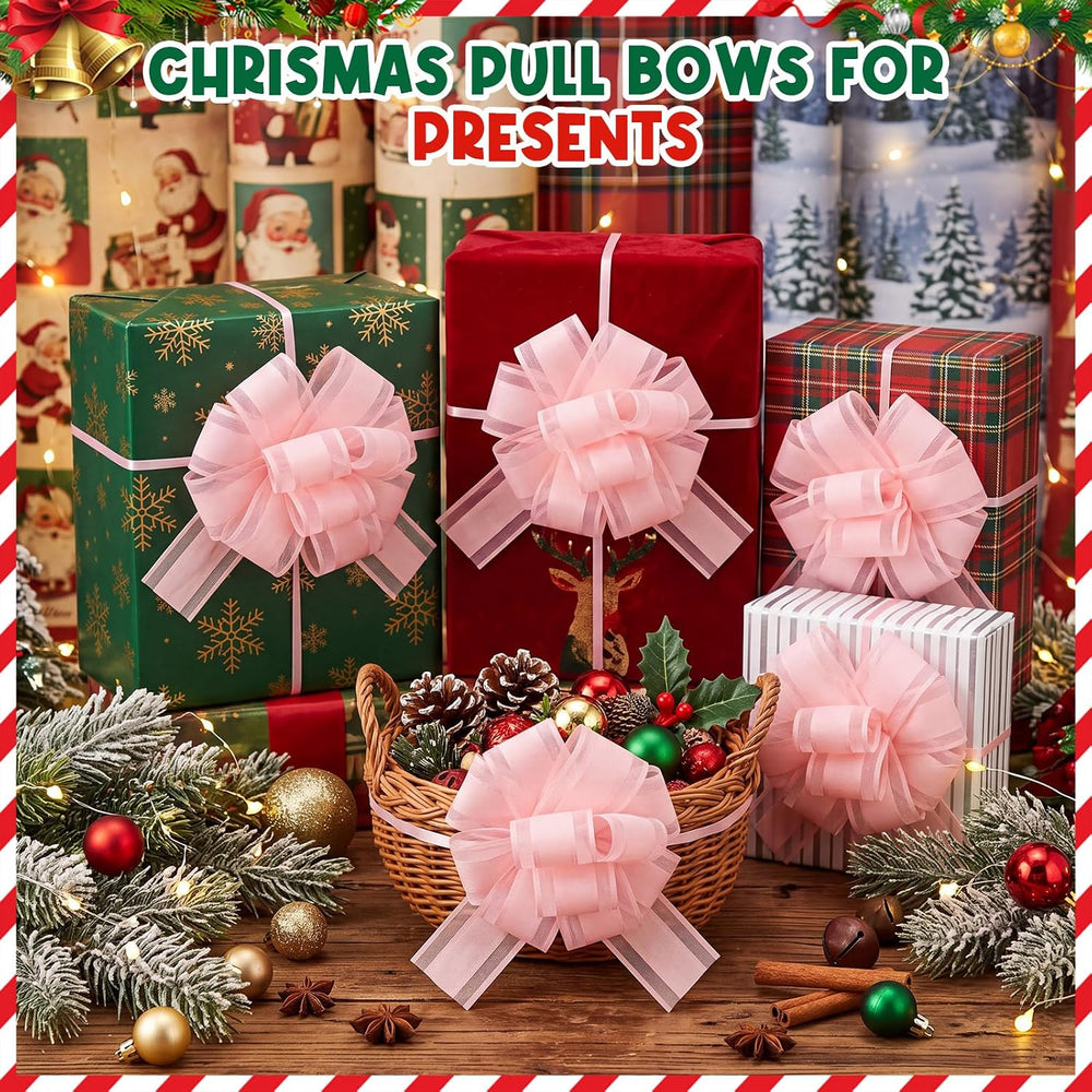 WILLBOND 100 Pcs Christmas Pull Bow for Gift Wrapping, Light Pink