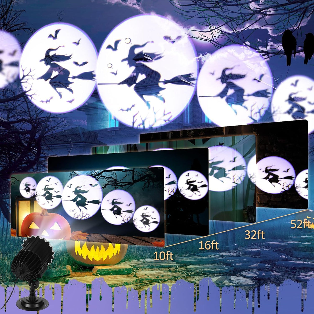 Halloween Projector Light with LED Film Slides, Witch
