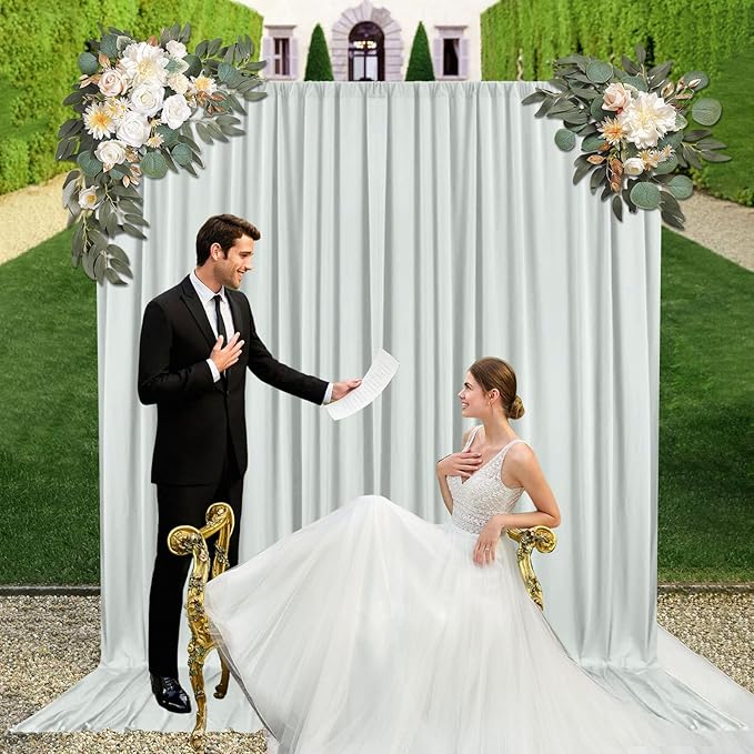 10ft x 10ft Silver Backdrop Curtains for Parties, Fabric Satin Background Curtain with Rod Pockets for Weddings, Birthday, Baby Shower, Photography, Graduation Party Backdrop Drapes, 2 Panels