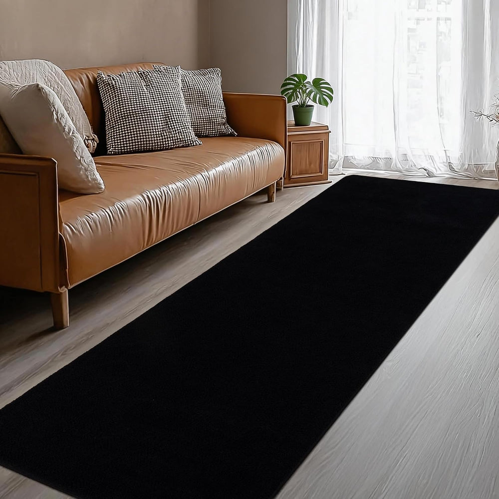 2x6 Black Memory‑Foam Runner Rug, Thick Modern Indoor Carpet for Hallyway