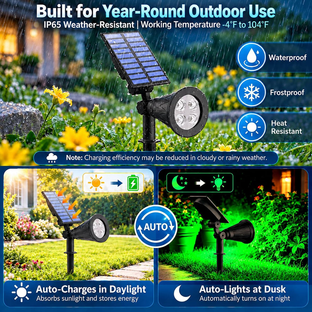 T-SUNUS Green Solar Landscape Spotlights 2 Pack IP65 Waterproof Garden Tree