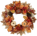 22" Artificial Fall Wreath for Front Door Autumn Harvest Wreath with Pumpkin Oak Maple Leaf Pine Cones Eucalyptus Berry for Halloween Thanksgiving Day Indoor Outdoor Farmhouse Window Wall Décor