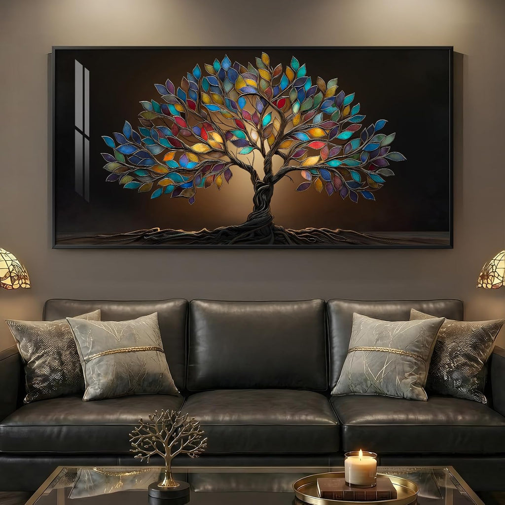 Large Framed Modern Tree of Life Wall Art for Living Room, 30x60 In