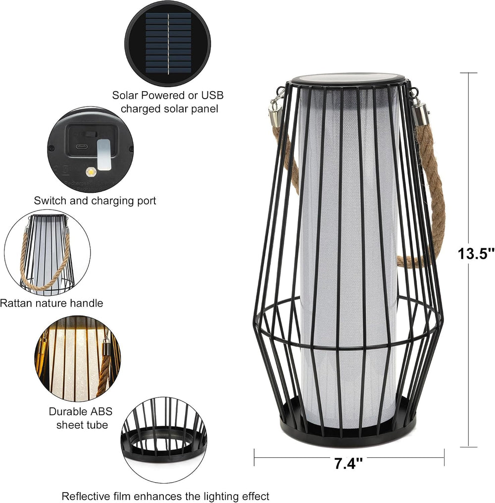 13.5" Outdoor Solar Lantern, Hanging & Tabletop Metal Light for Pati...