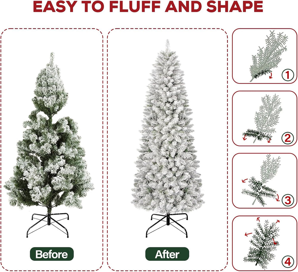 Hykolity 7.5ft Prelit Slim Flocked Christmas Tree with 240 Multicolor LEDs
