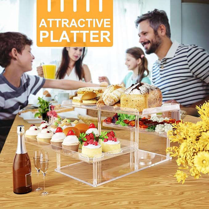 Upgraded Dessert Table Display Set, Acrylic Cupcake Buffet Dessert Risers Stands, Tier Serving Trays Holder for Weddings Baby Shower Tea Party (3 Pack)