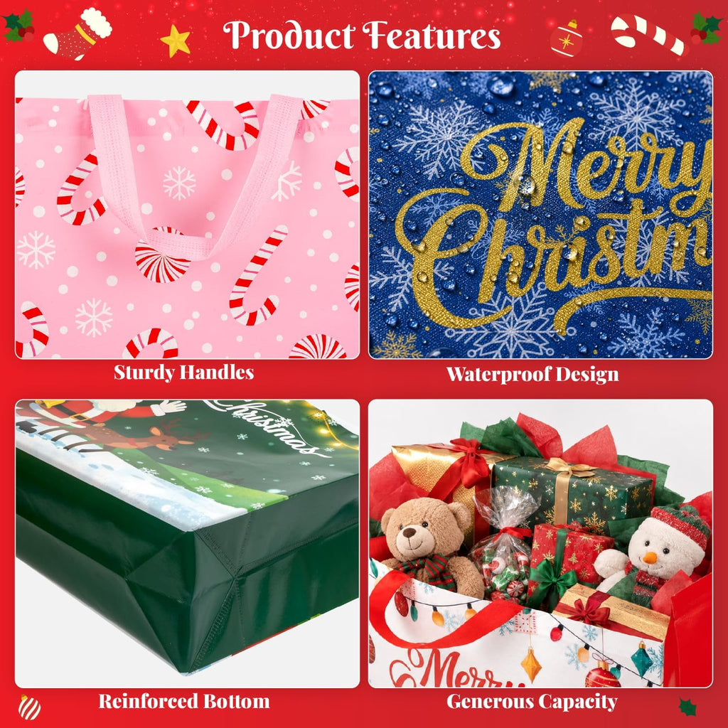 ranfashiong 10pcs extra large christmas gift tote bag, close-up detail