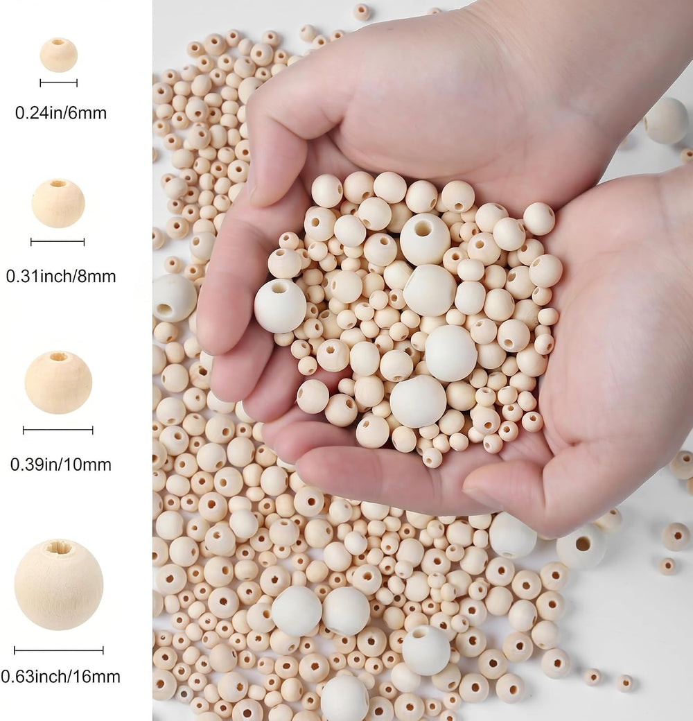 Natural Wood Beads Bulk Unfinished Round Wooden Beads for Jewelry Making, DIY...