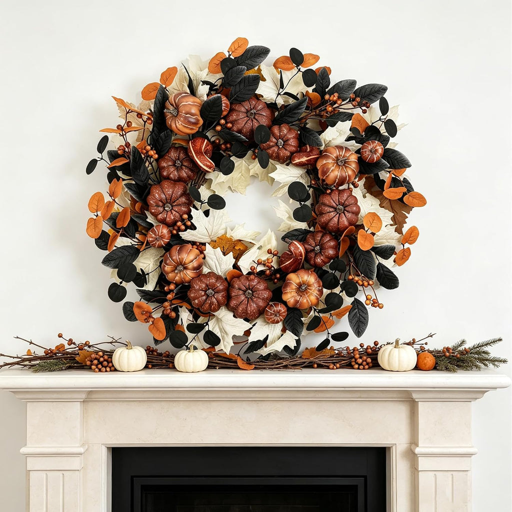 24" fall pumpkin wreath artificial halloween wreath for on a desk or shelf