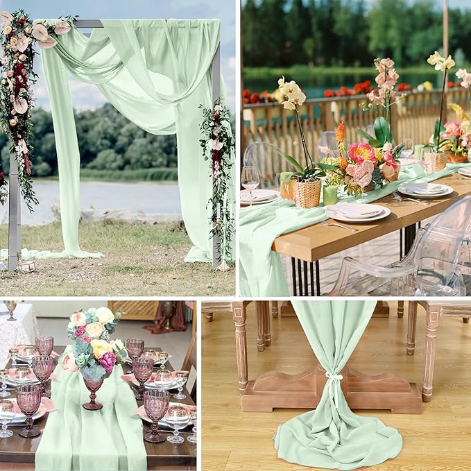 10 Pack 10ft Sage Green Chiffon Table Runners Wedding Table Runner Sheer Romantic Tulle Table Runner for Christmas Wedding Bridal Tea Party Baby Shower Birthday Party Table Decorations(120 x 12 in)