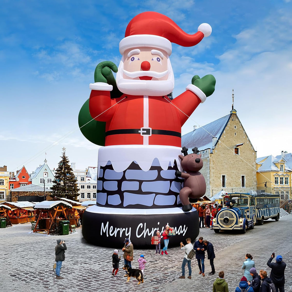 Giant Santa Inflatable 33FT Santa Claus with Reindeer for Christmas Outdoor Decoration, UL Blower/Sturdy Oxford/Outdoor Blow Up Yard Decoration