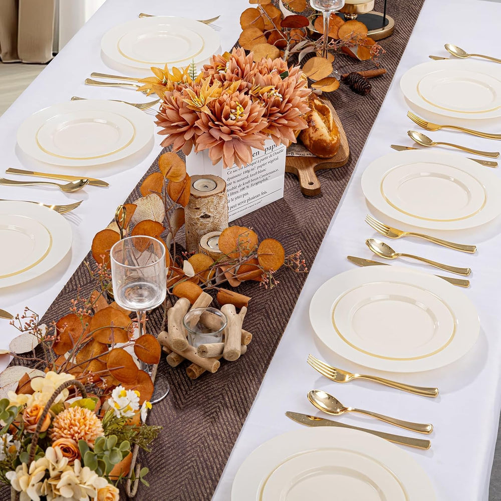 100Pcs 7" Ivory Plastic Dessert Plates, Fancy Plastic Dessert Plates