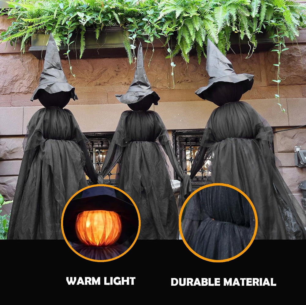 Halloween Decorations, Set of 3 Light Up Witches Holding Hands Witches with S...
