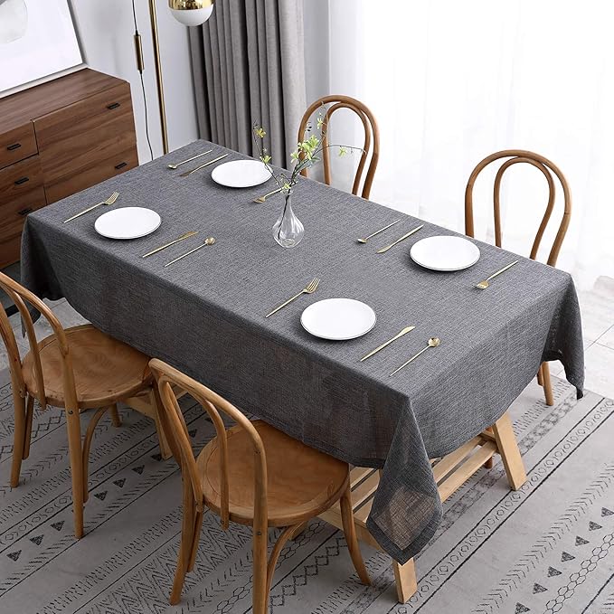 maxmill Flaxy Faux Linen Tablecloth with 2-Tone Slubby Texture Wrinkle Free Anti-Shrink Soft Table Cloth for Kitchen Dining Tabletop for Outdoor and Indoor Use Rectangle 60 x 84 Inch Charcoal