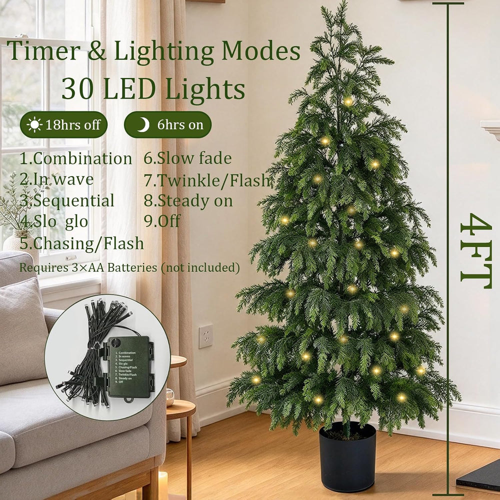 2Pack 4FT Realistic Artificial Cedar Christmas Trees with Lights