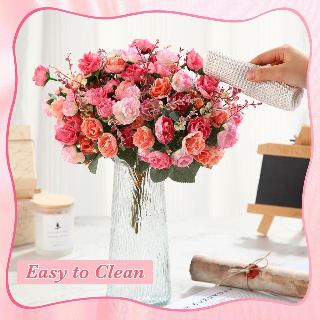 Geosar 16 Pcs Artificial Rose Flowers Bouquets 21 Heads Each, Pink