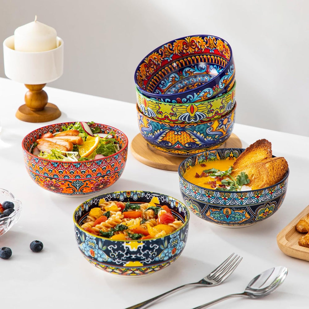 vancasso Cereal Bowls Set of 6, 28oz Porcelain Soup Bowls, Colorful