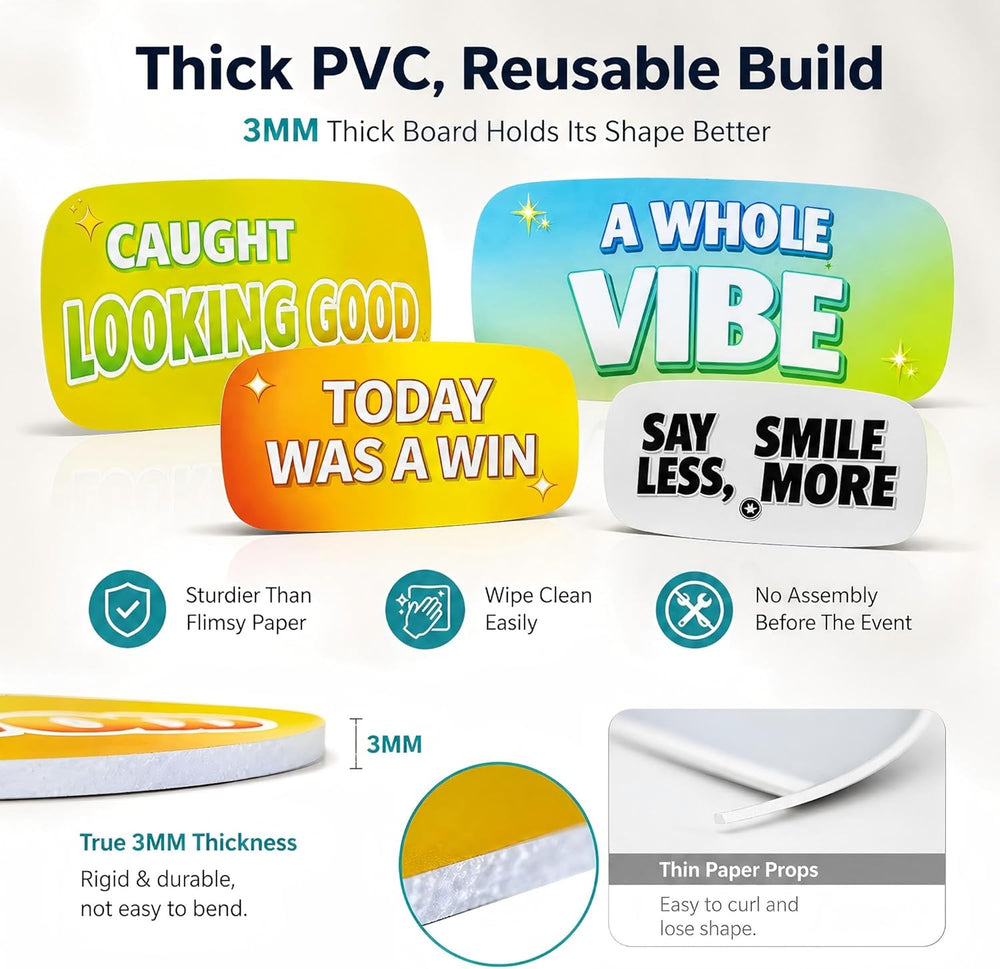 64 Designs Funny Photo Booth Props, 32 Double Sided PVC Signs