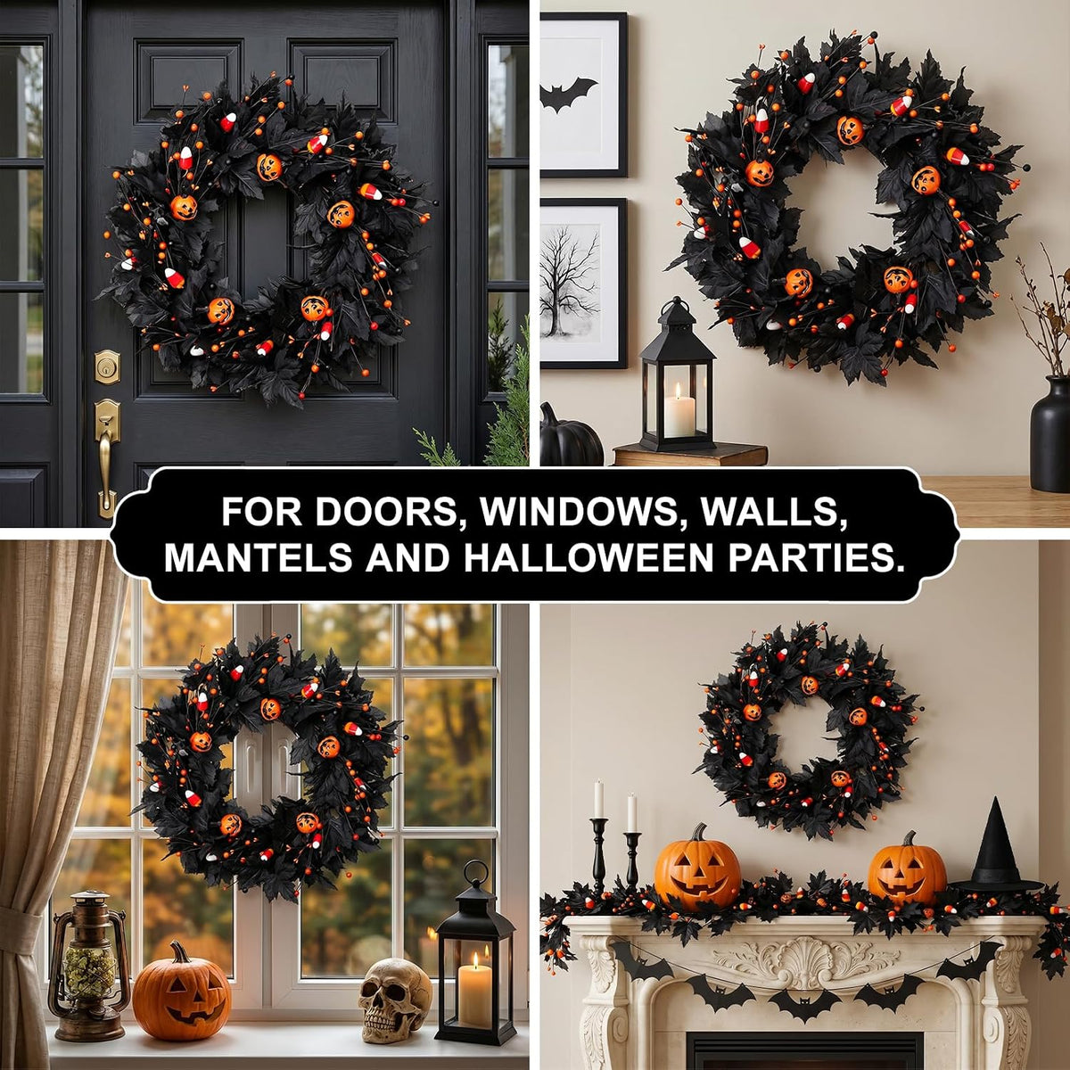 pumpkin halloween wreath 24 inch black maple leave, package contents