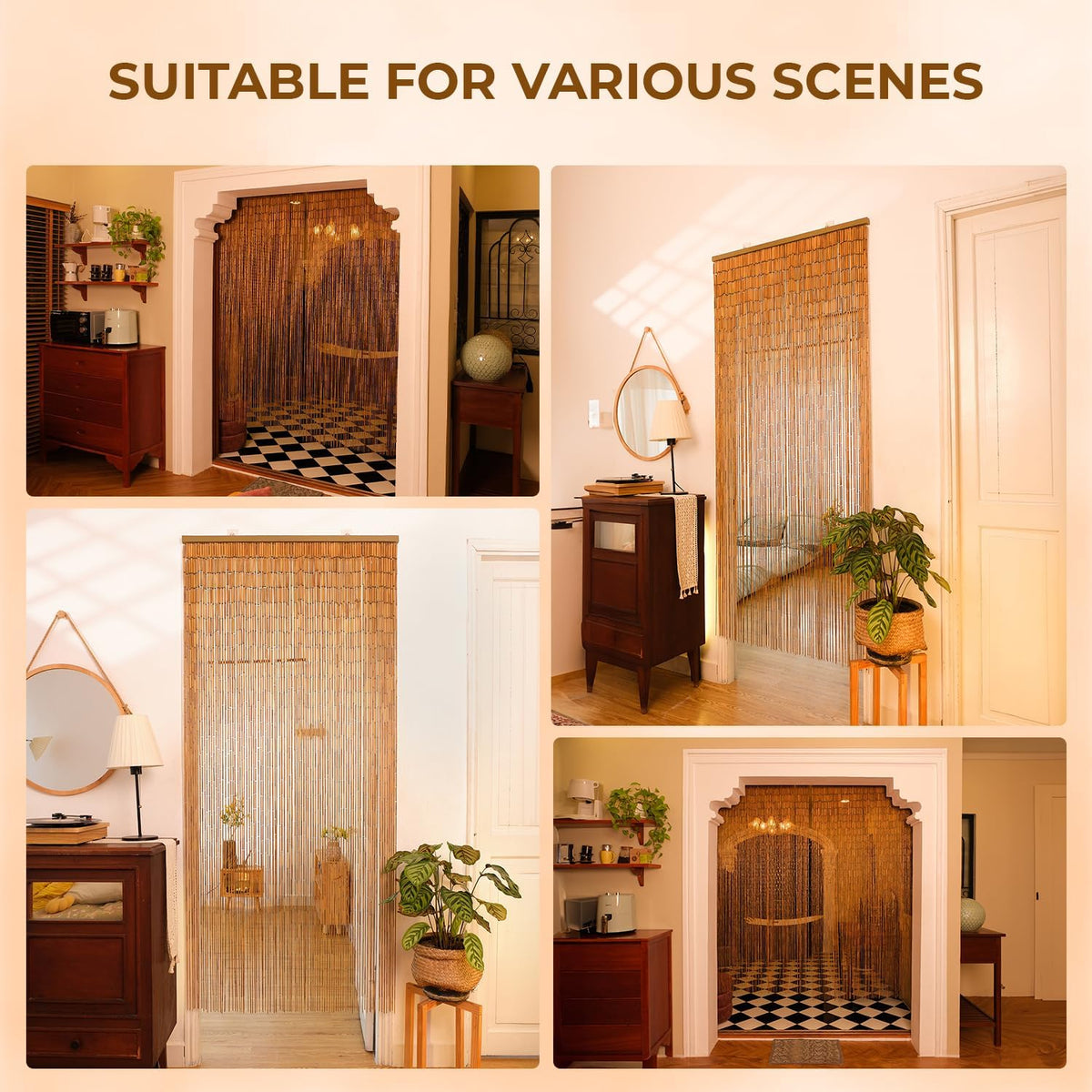 minimalist natural wooden beaded curtain - durable wood, package contents
