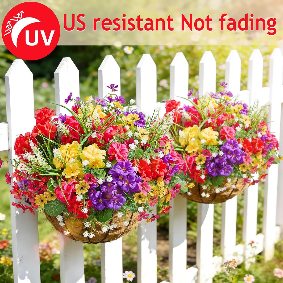 16 Bundles UV Resistant Silk Artificial Outdoor Flowers for Window Box