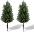 Set of 2 Artificial Cedar Topiary Christmas Trees, 3FT UV-Resistant Faux Cypress Shrubs with Ground Spikes — Tall Evergreen Decorative Plants for Outdoor and Indoor Porch, Patio, and Garden