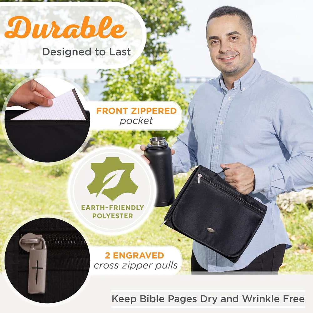 Christian Art Gifts Black Microfiber Bible Cover for Men and Women