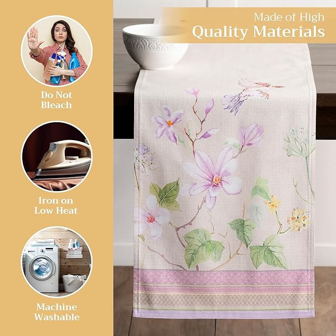 Maison d' Hermine Table Runner 100% Cotton Double Layer Table Runners 108 inches Long Decorative for Home Kitchen Dining Party Wedding Bridal Shower Spring Summer (Magnolia Mornings, 14.50" x 108")