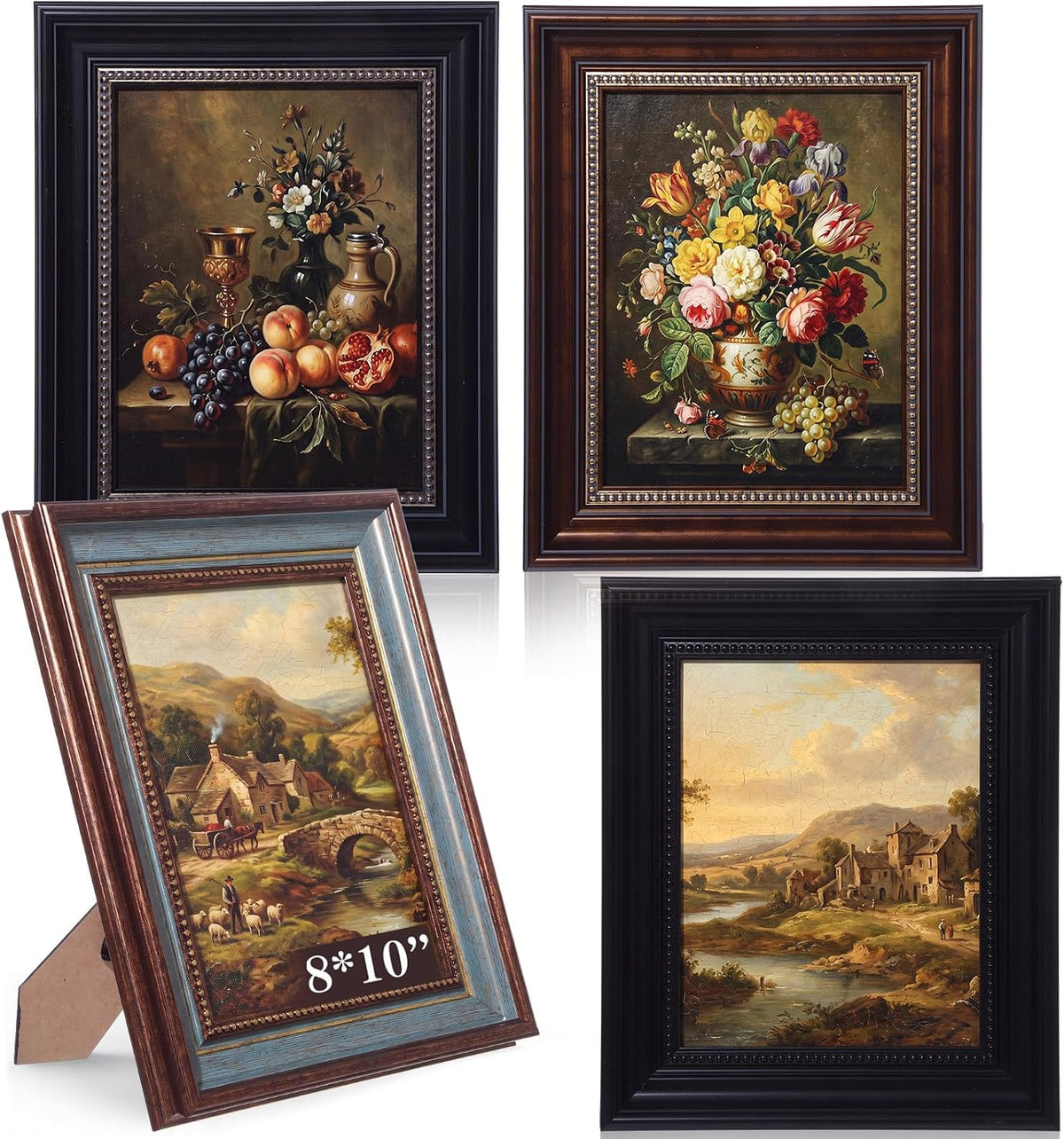 Lineshading 8x10 Vintage Picture Frames, 4 Pack, Dark