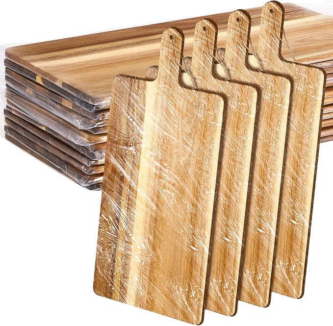 Patelai 12 Packs Wooden Cutting Board Set with Handles Large Kitchen Serving Plain Chopping Board Bulk Gifts for Mom for Vegetables Meat Pizza Cheese Fruit Bread(Acacia Wood,21.5 x 8.75 Inch)