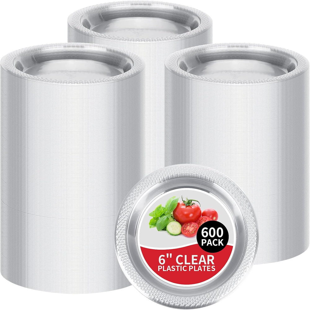 600 Clear Plastic Plates Set 6 Inch Plastic Dessert Plates Bulk Round Clear D...