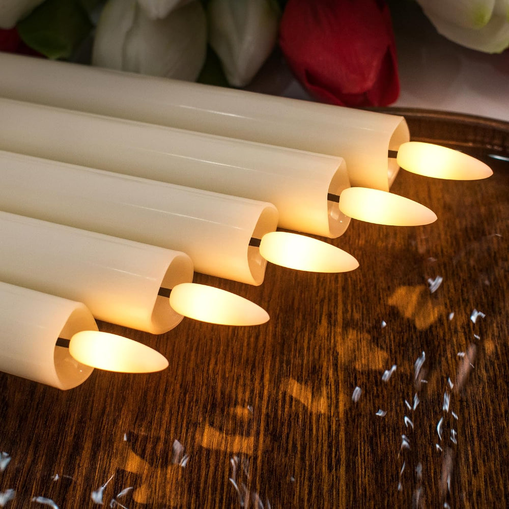 Rechargeable Flameless Taper Candles with Charging Base, (6 Pack Ivory)