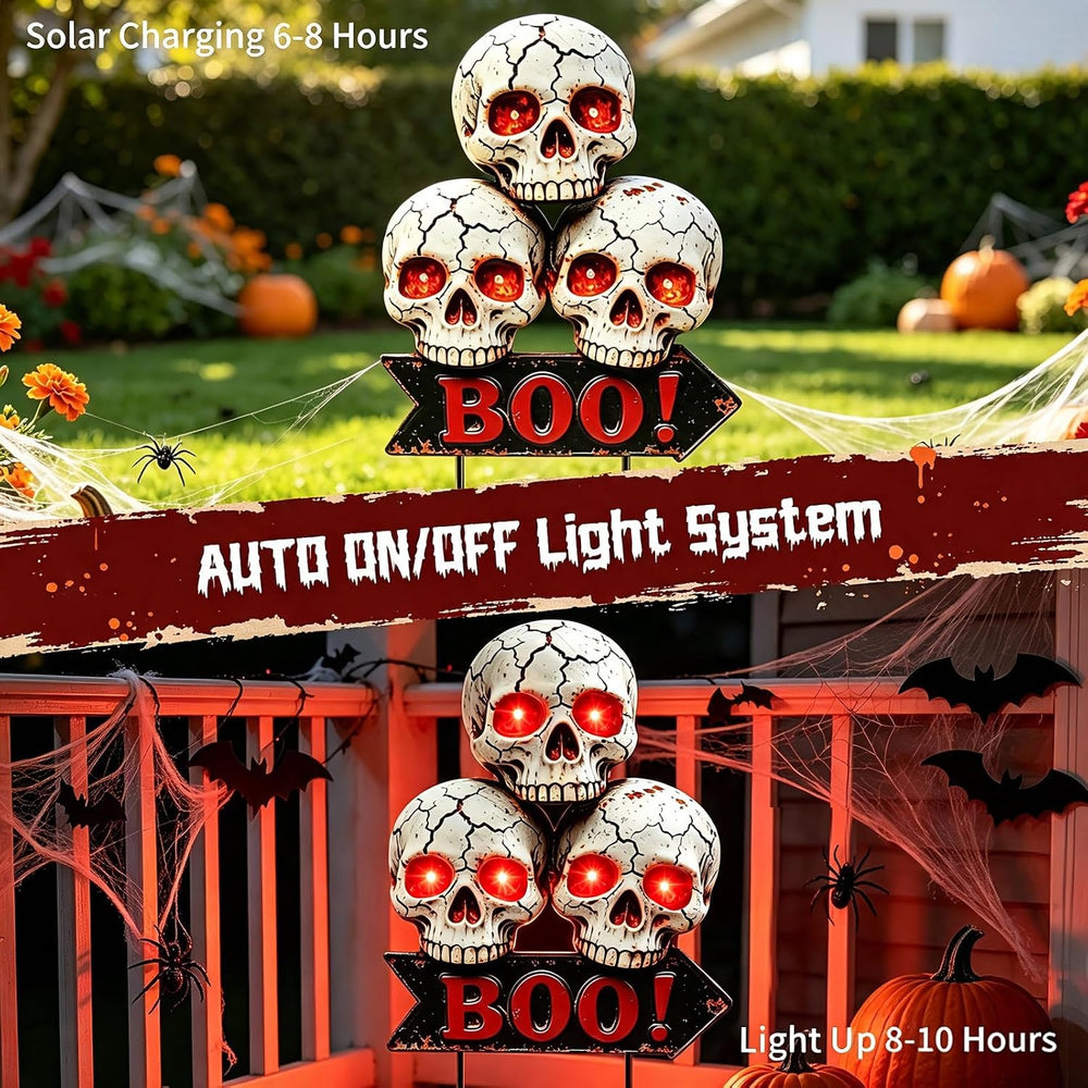 Halloween Decorations Outdoor, 2 Pack Solar Red Scary Skull Lights